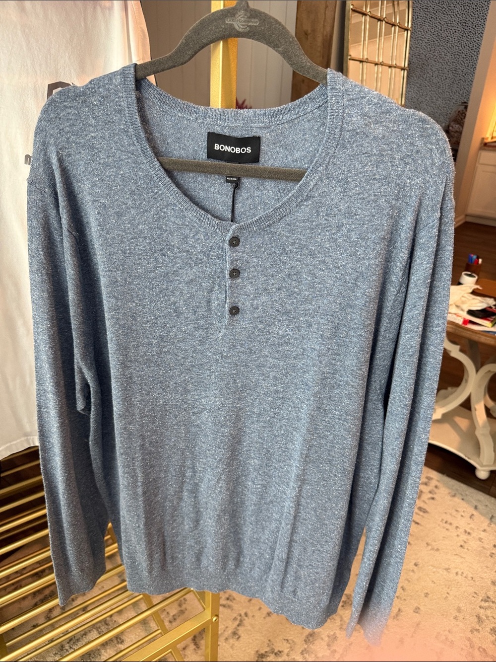 Bonobos Men's Heather Slate Blue Henley Long-Sleeve Shirt
